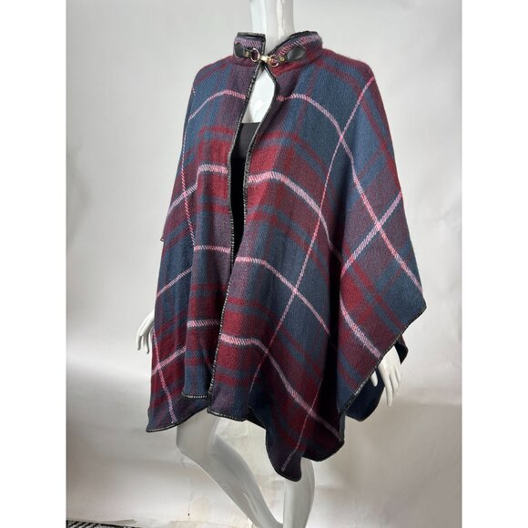 Apt. 9 Womens Plaid Poncho With Faux Leather Trim & Clasp Closure - Picture 14 of 16